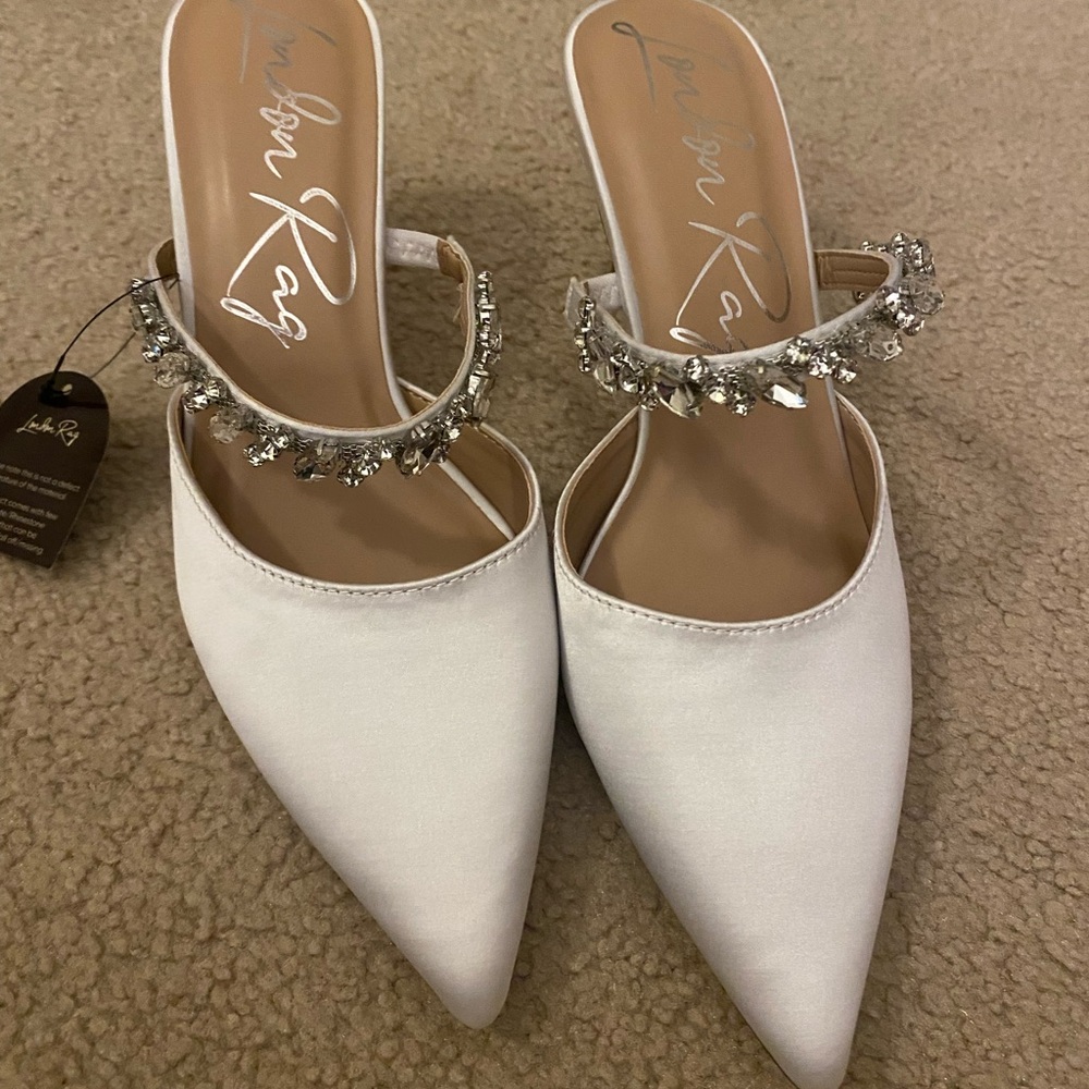 ASOS White Jeweled Pointed Satin Mules
